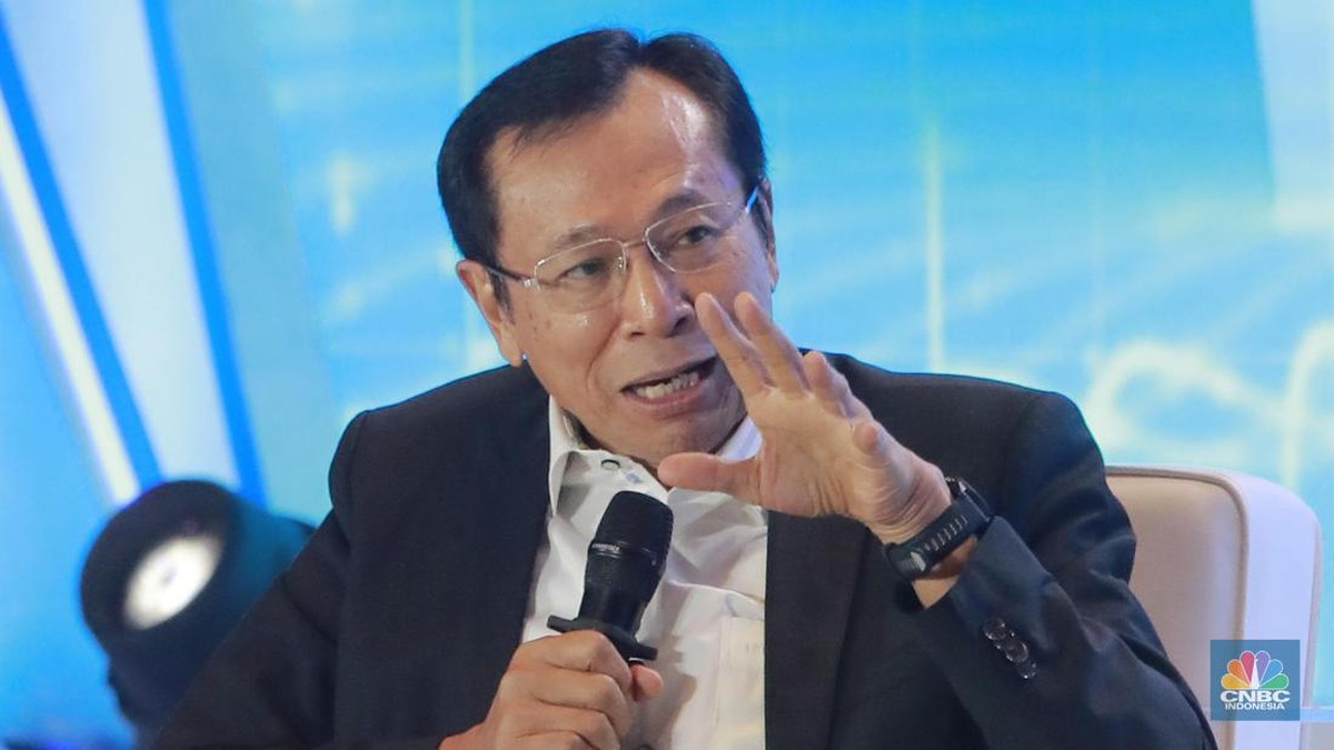 Foto: Ekonom Senior, Raden Pardede menyampaikan pemaparan dalam acara CNBC Indonesia Economic Outlook 2025 di Hotel Westin, Jakarta, Rabu (26/2/2025). (CNBC Indonesia/Muhammad Sabki)