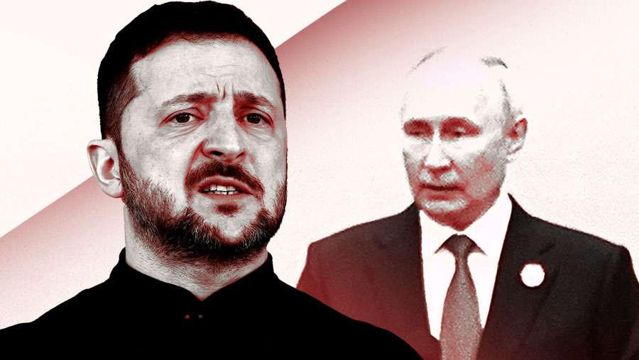 Ilustrasi Vladimir Putin dan Volodymyr Zelenskyy (Bloomberg)