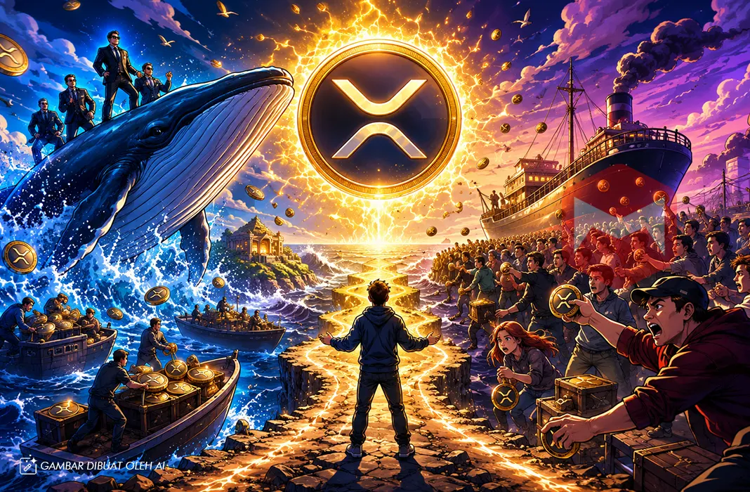 Ilustrasi: Divergensi Arah Pasar XRP: Mengapa Aksi 'Paus' dan Investor Kecil Berlawanan di Tengah Keterbatasan Pasar?