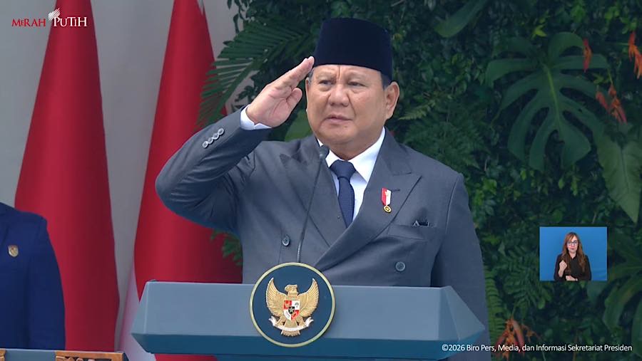 Presiden Prabowo Pimpin Upacara Peringatan Hari Lahir Pancasila, Gedung Pancasila, Kemlu, Senin (1/6/2026). (Tangkapan Layar YT Setpres)