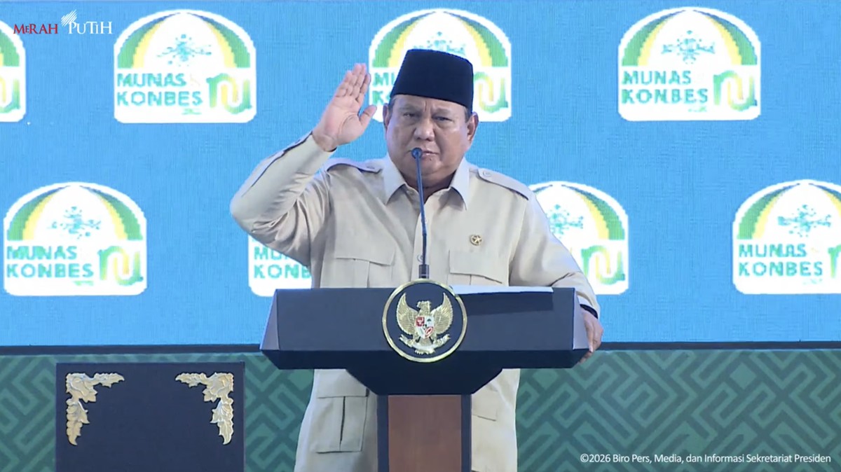 Foto: Presiden Prabowo Subianto saat menghadiri Penutupan Musyawarah Nasional Alim Ulama dan Konferensi Besar NU 2026, Bangkalan, (23/6/2026). (Tangkapan Layar Youtube/Sekretariat Presiden)