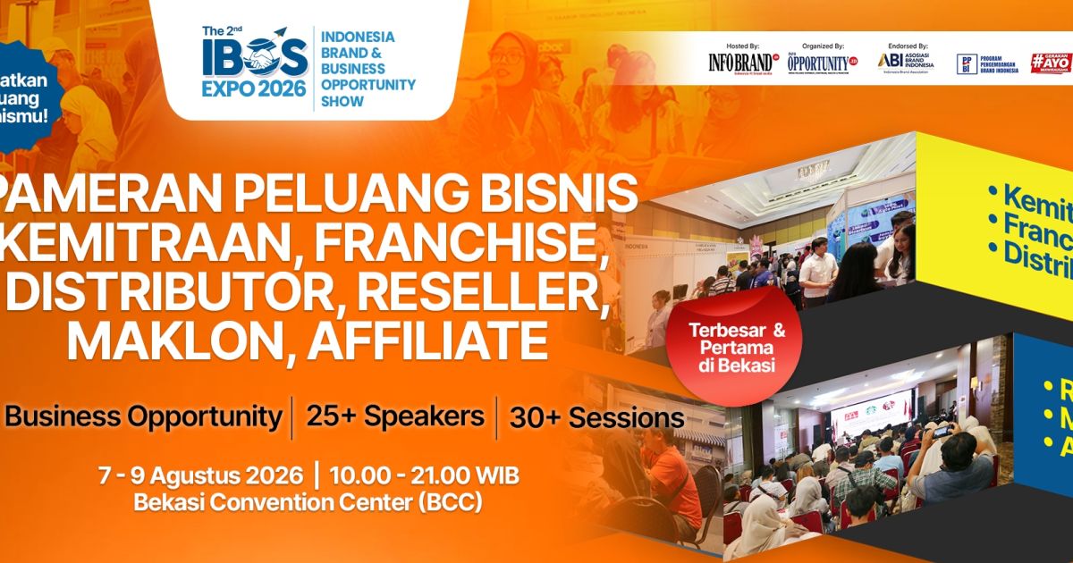 The 2nd IBOS Expo 2026 siap digelar 7-9 Agustus 2026 di Bekasi, mempertemukan 100+ brand peluang bisnis dengan calon mitra untuk mendorong pertumbuhan ekonomi kolaboratif. [Foto: ist]
